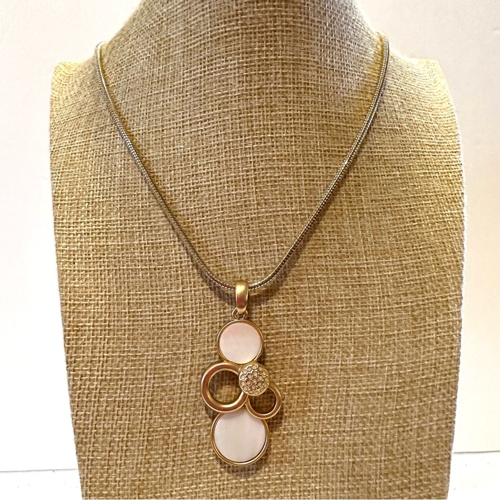 New Lia Sophia Necklace gold tone with matte gold & mother of pearl pendant
